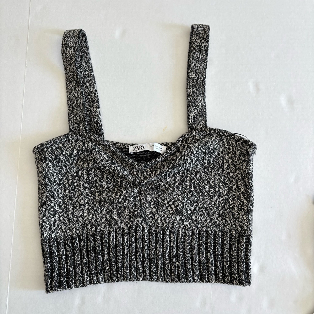 Women's Zara Knit Crop Top Size S Black & White